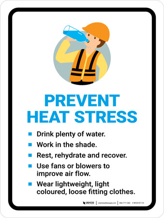 Prevent heat stress Dehydration Safety Portrait - Wall Sign