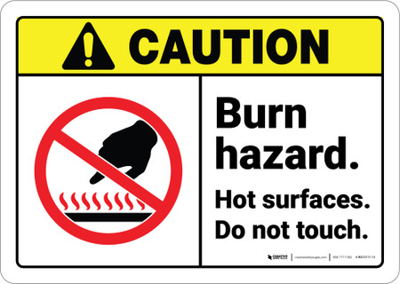 caution burn hazard surfaces do not touch ansi wall application letters samples