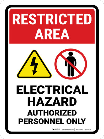 Restricted Area: Electrical Hazard with Icon Portrait - Wall Sign