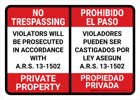 No Trespassing: Private Property Arizona RED Spanish Bilingual