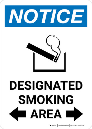 Notice: Designated Smoking Area Bidirectional Arrows with Icon Portrait ...