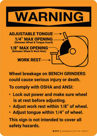 Warning: Wheel Breakage Bench Grinder Guidelines with Diagram