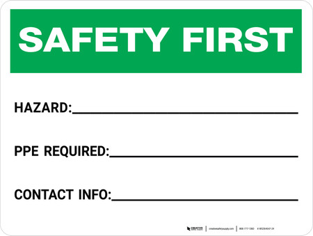 Safety First Write Up Safety First: Write-on - Hazard/PPE Required/Contact Info Landscape ...
