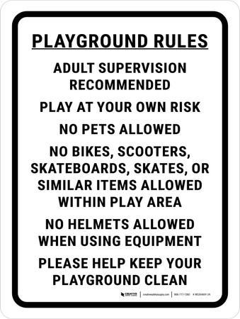 Playground Rules Portrait - Wall Sign