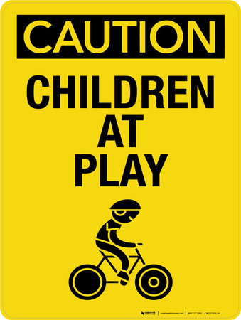 Caution: Children At Play with Icon - Wall Sign