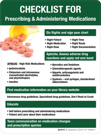 Checklist For Prescribing & Administering Medications Portrait - Wall Sign Checklist For Prescribing & Administering Medications Portrait - Wall Sign