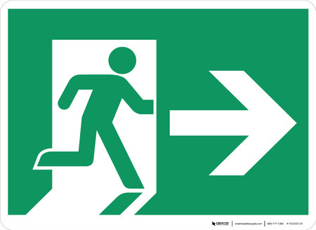 Green Emergency Exit Arrow Right Icon Rectangular - Floor Sign