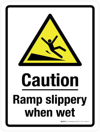 Caution: Ramp Slippery When Wet Portrait - Wall Sign