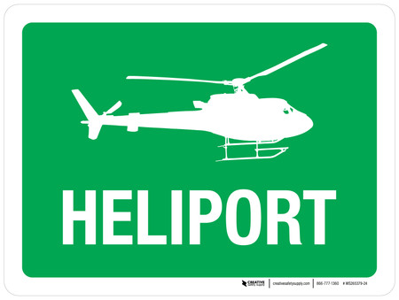 Helispot Sign Heliport Green Landscape - Wall Sign