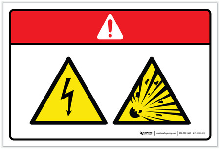 Danger: Electric Shock Hazard Explosive Material (Wordless ISO/ANSI