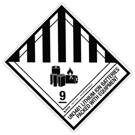 UN3481 Lithium Ion batteries Packed with Equipment D O T Label (20 Pack)