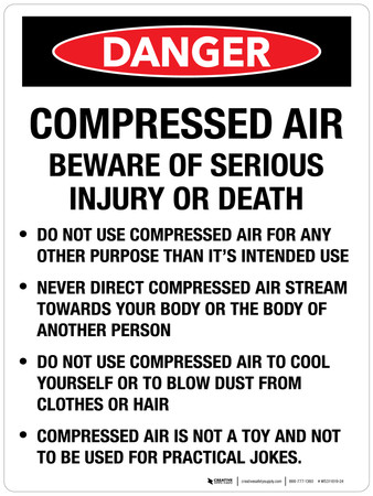 Danger: Compressed Air Beware Of Serious Injury Or Death Do Not Use ...
