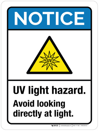 Avoid Direct Sublight Label Notice: UV Light Hazard Avoid Looking Directly At Light ANSI Portrait ...