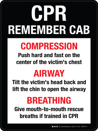 CPR Remember CAB Compression Airway Breathing Portrait - Wall Sign