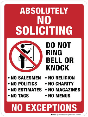 Absolutely No Soliciting, Do Not Ring Bell or Knock - Wall Sign ...