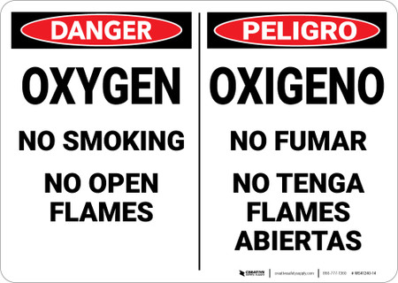 O2 In Spanish Danger: Hazard Oxygen No Smoking Bilingual Spanish - Wall Sign