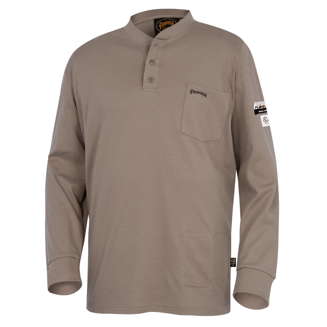 Pioneer 331 Flame Resistant Interlock 100% Cotton Henley Shirt - Beige | Safetywear.ca