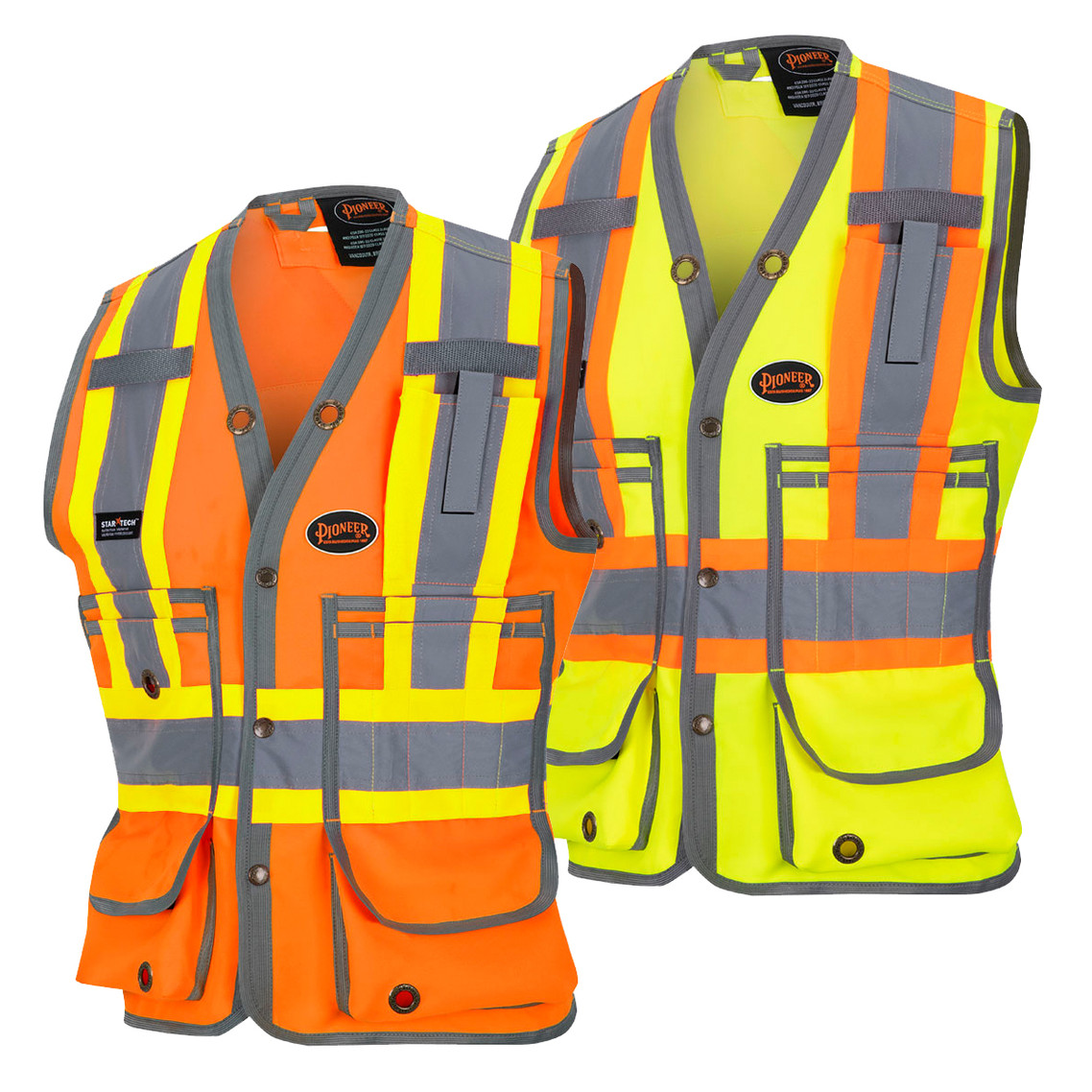 Pioneer 6692W/6693W Women's Surveyor's 150D Poly Twill Safety Vest - Snap Closure | SafetyWear.ca