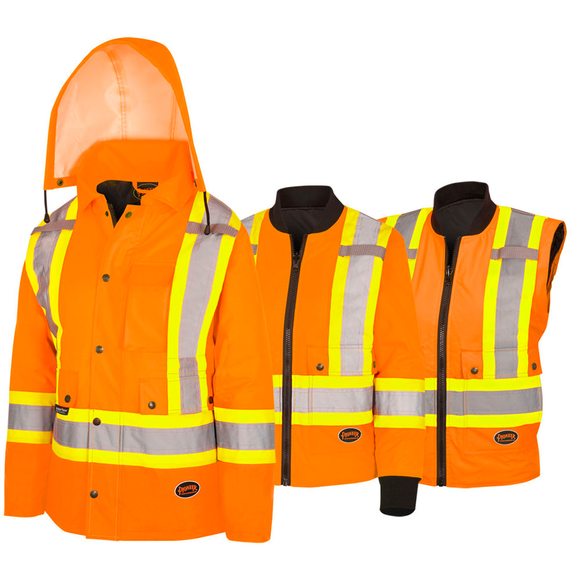 Pioneer women's 7-in-1 Waterproof Jacket - Hi-Vis Orange | SafetyWear.ca