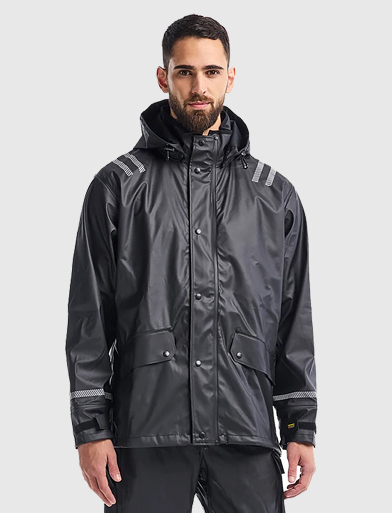 Hooded Rain Jacket with Reflective Details Black | BLACK