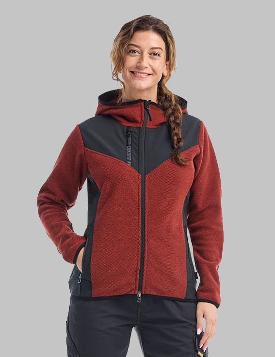 Women's Knitted Fleece Jacket Burned Red/Black | BURNED RED/BLACK