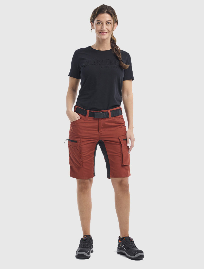 BLAKLADER 7174 Women's Service Shorts With Stretch | Burned Red/ Black