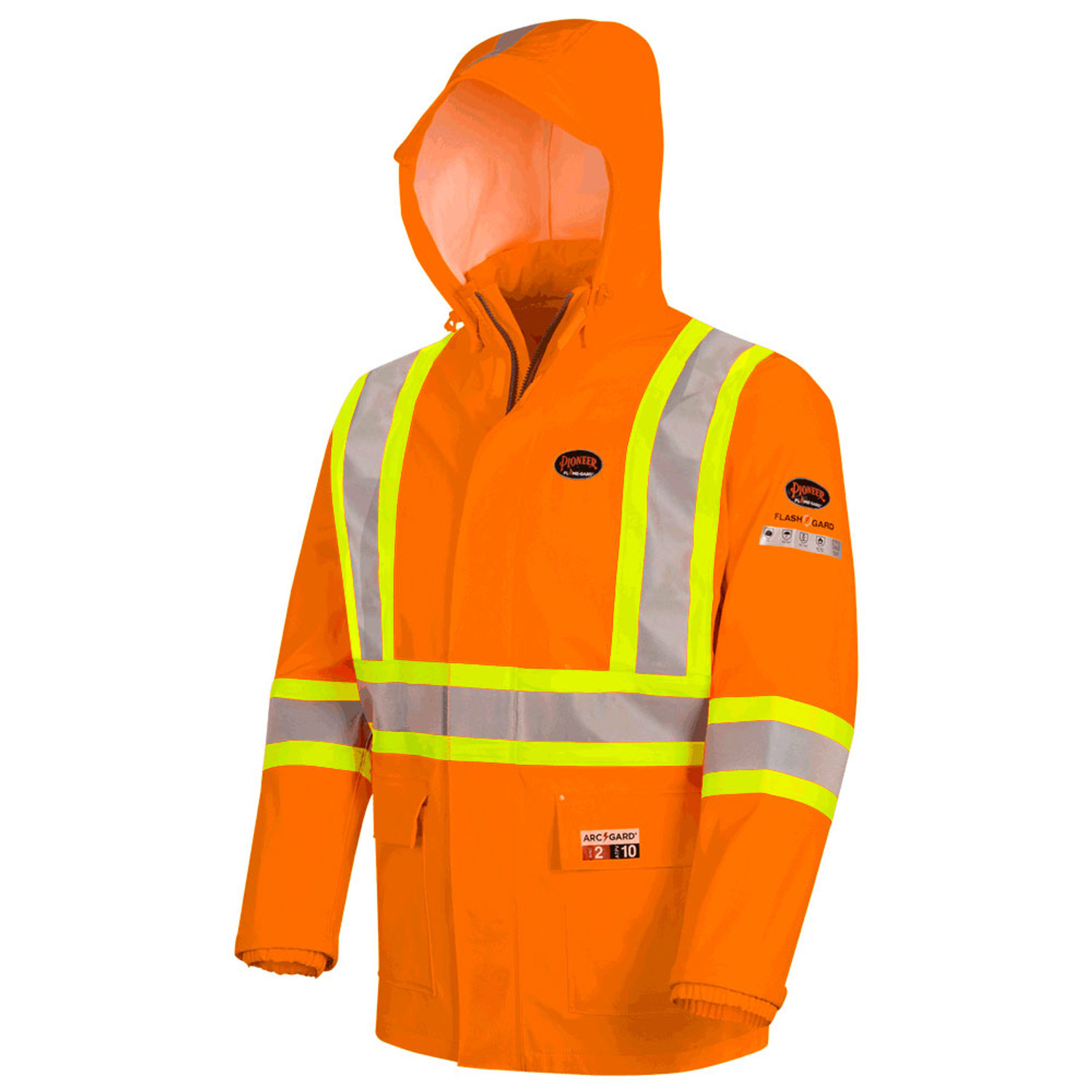 Terra Hi-Vis Rain Jacket with Reflective Tape and Removable Hood, Orange