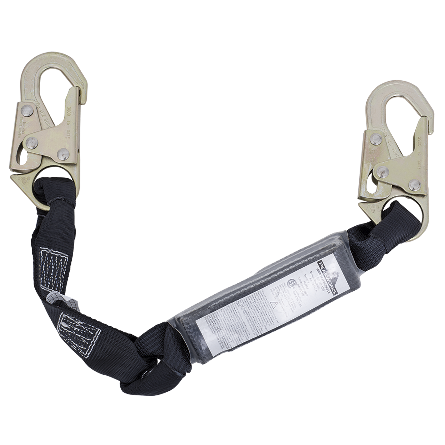 Peakworks 2.5 Shock Absorbing Lanyard (110 - 220lb Capacity) - SP - Single  Leg Snap Hooks - 2.5' (0.8M)