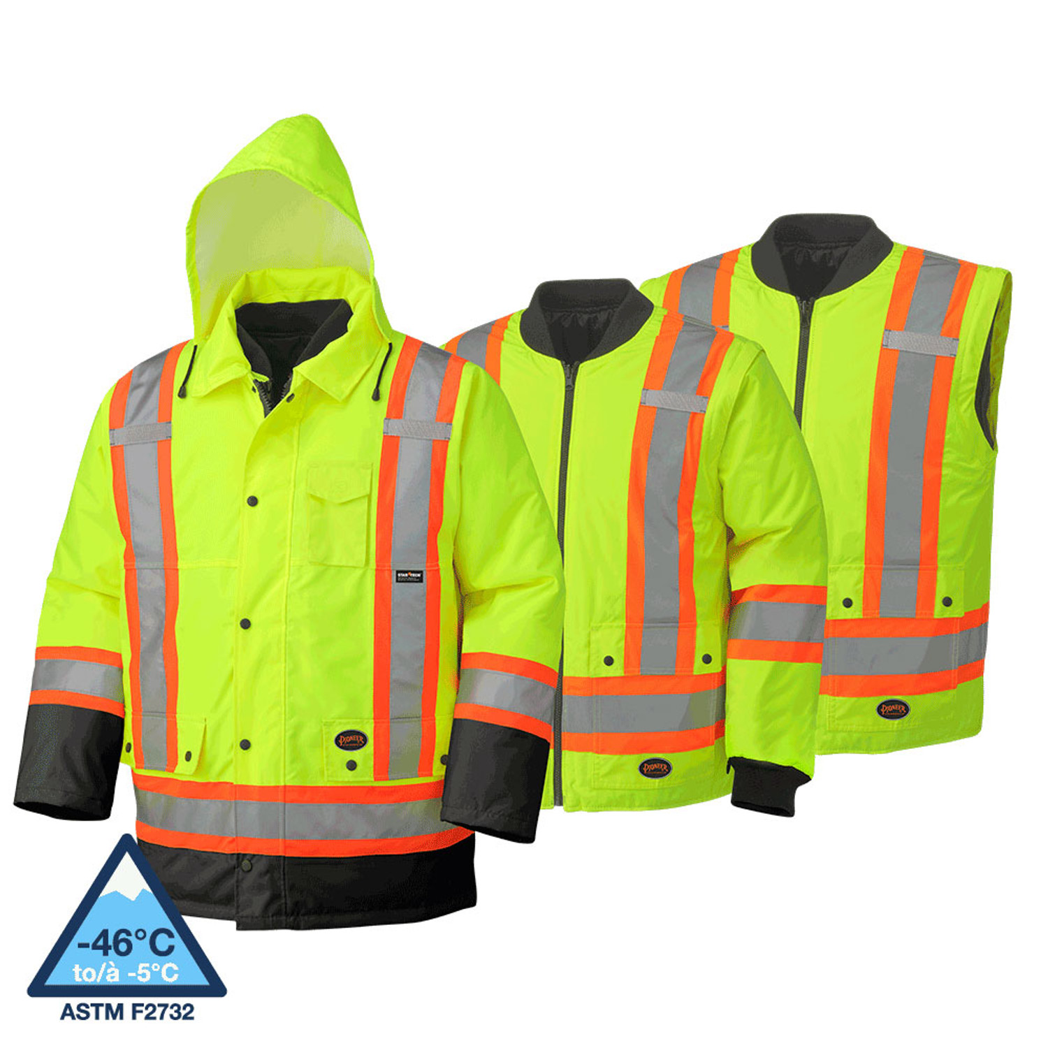 Pioneer 5021BB Waterproof 7-IN-1 Safety Parkas Hi-Viz Yellow/Green 