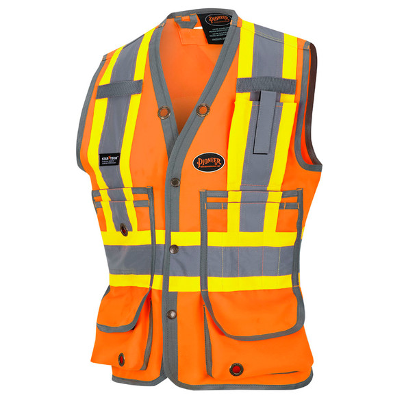 PIONEER® V1010130-L Surveyor Safety Vest, L, Hi-Viz Red, 150D