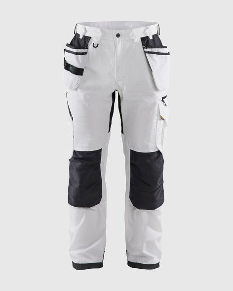 BLACKLADER 1691 Ripstop Pants With Utility Pockets | White/ Dark Grey
