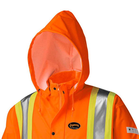 Pioneer 5896 Flame Resistant PU Stretch Long Waterproof Coat - Hi-Viz Orange | Safetywear.ca