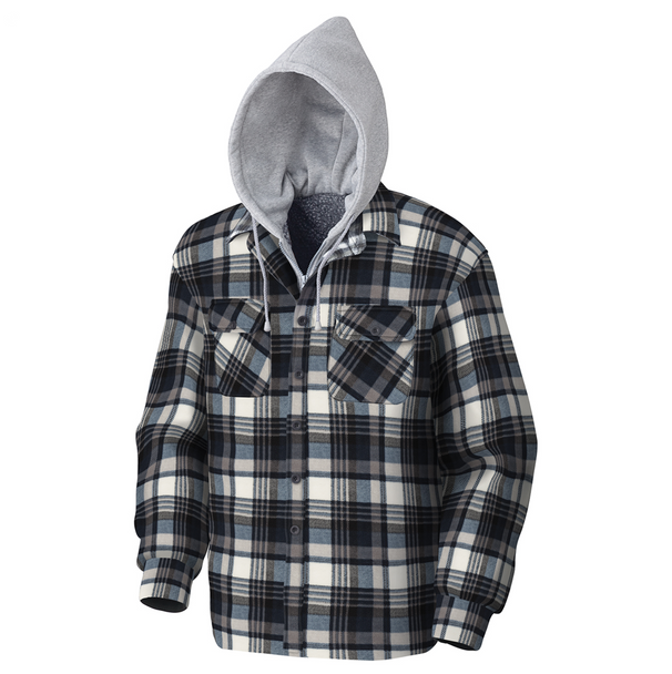 Pioneer 415BG Quilted Hooded Polar Fleece Hooded Shirt - Blue/Grey Plaid | Safetywear.ca