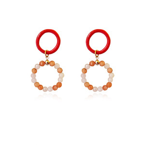 Alena, hoop earrings with orange enamel and jade stones 