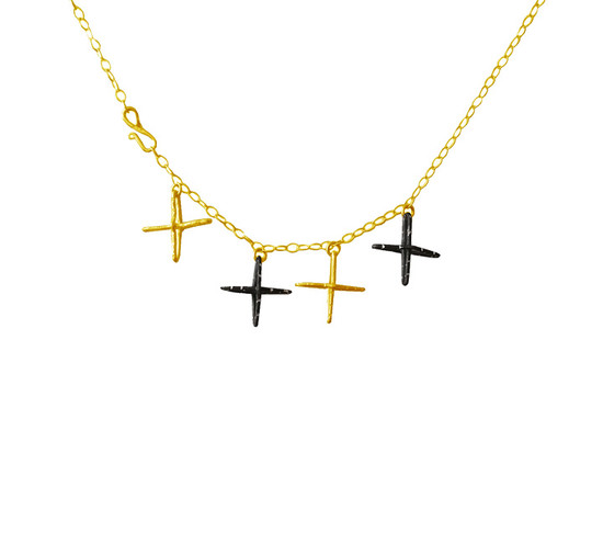 Modern necklace with hanging crosses 