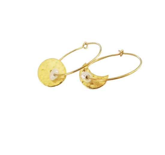 SunMoon Hoop Earrings with Pearls in gold or silver Finish 