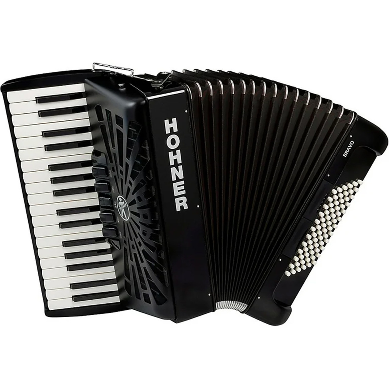 暮らしに便利なアイテム III Bravo Hohner 72 Brown Ted - Bellows Black With Accordion 鍵盤楽器