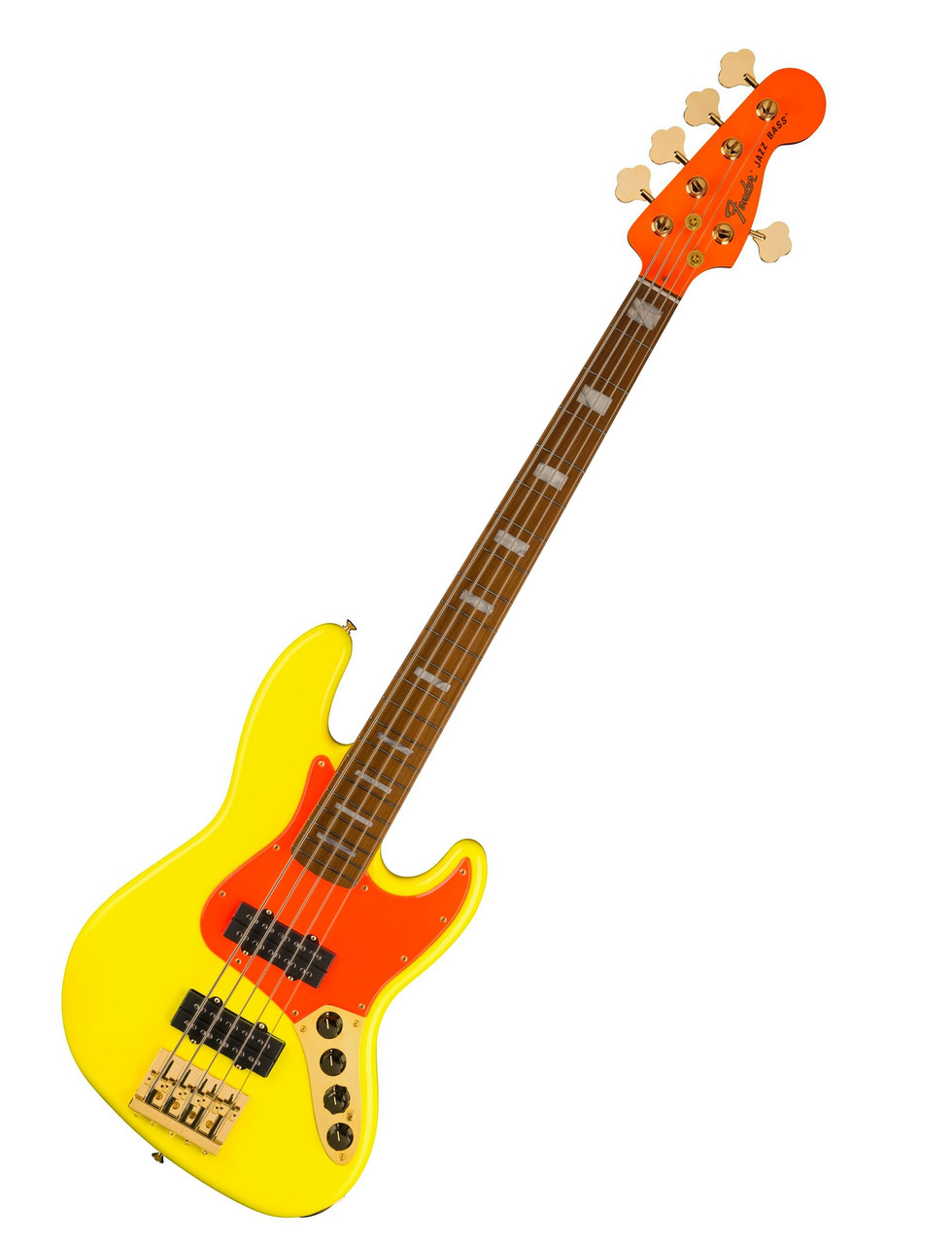 Fender MonoNeon 5-String Jazz Bass Guitar - Neon Yellow, Alder Body, Roasted Maple Neck, Active Humbuckers