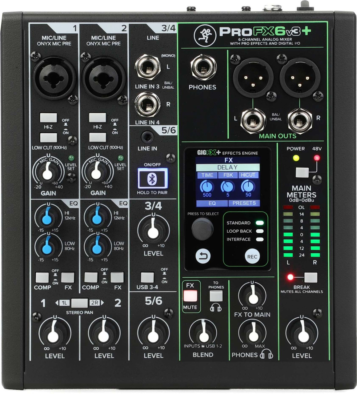 Mackie ProFX6v3+ 6-Channel Mixer with USB and Enhanced Effects