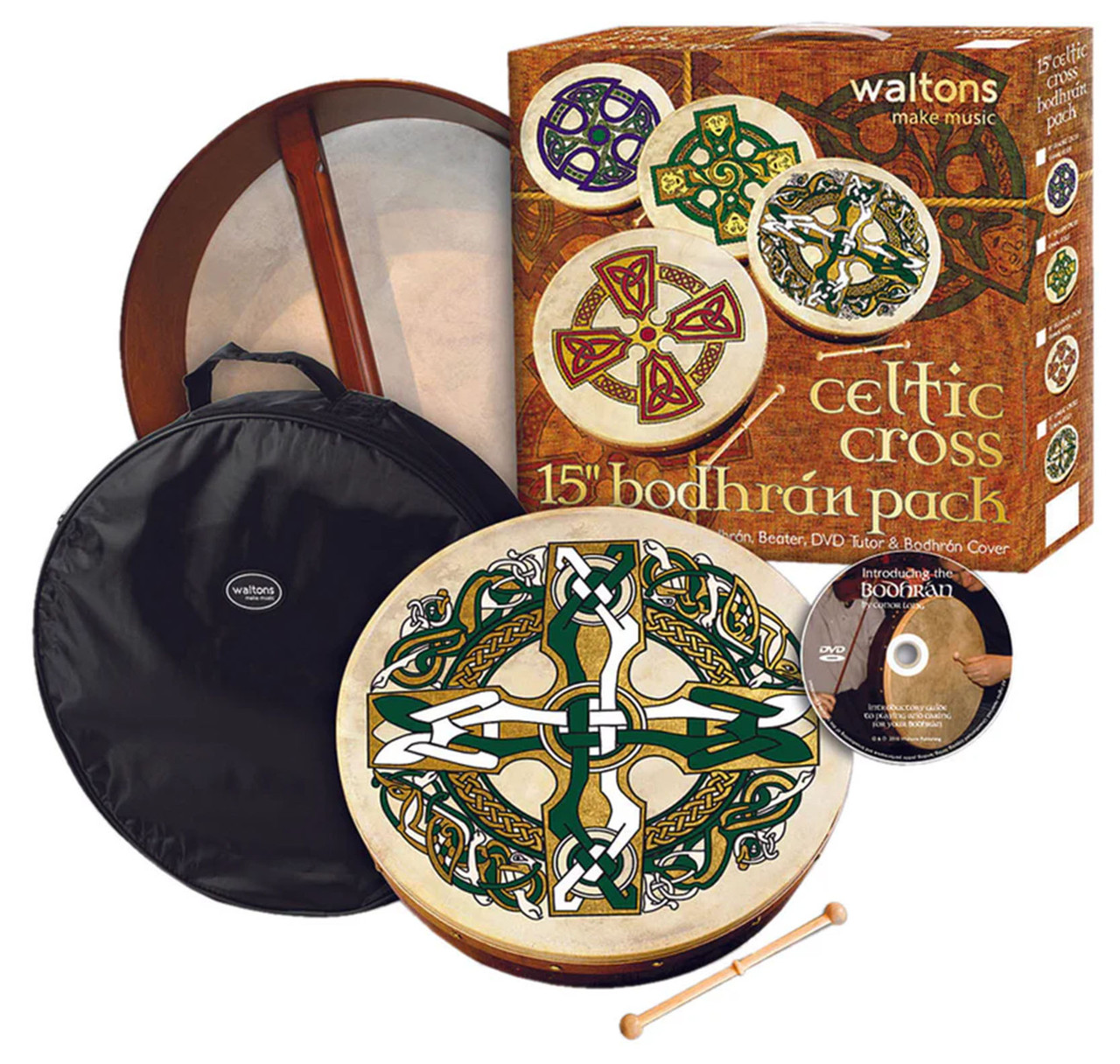 Waltons Gaelic Cross 15-Inch Bodhran Gift Pack - Ted Brown Music