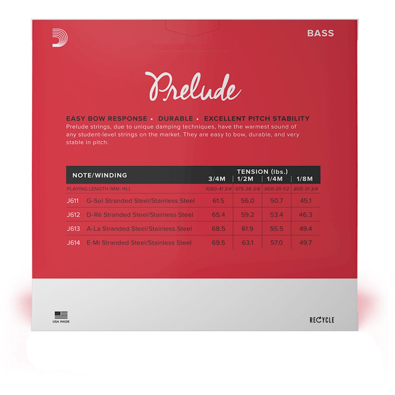D'Addario Prelude 1/4 Double Bass Strings - Medium - Ted Brown