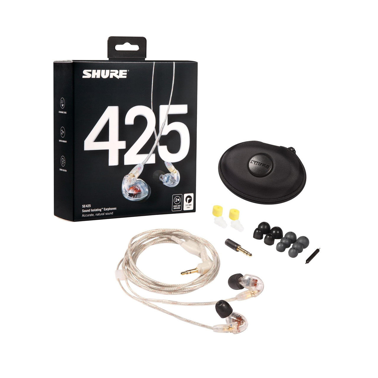 Shure SE425 Professional Sound Isolating In-Ear Monitor Earphones Clear