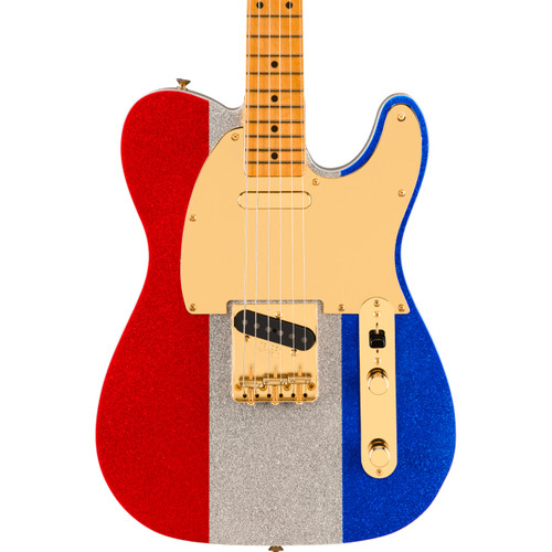 Fender Buck Owens Telecaster Electric Guitar - Red, Silver, and Blue Sparkle