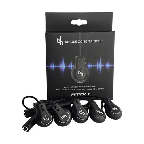 A product package labeled "SINGLE ZONE TRIGGER" with the "bh" logo, containing 5 black trigger devices, each marked with the same branding and text.