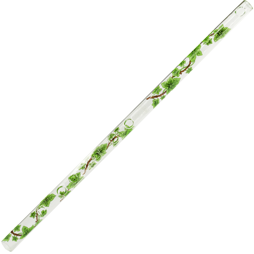 A clear Hall crystal glass piccolo with a slender design, featuring intricately etched green ivy along its length.