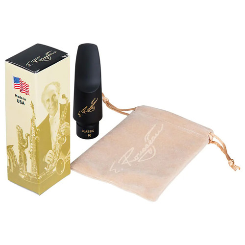 Rousseau Classic R saxophone mouthpiece set with box and pouch.