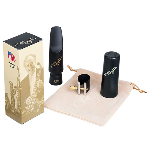 Rousseau JDX saxophone mouthpiece set with box, ligature, and pouch.