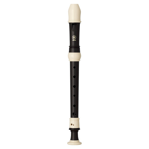 A Yamaha soprano recorder with ebony finish.