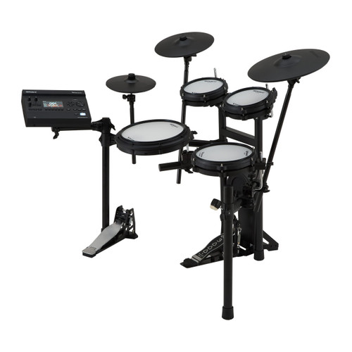 Roland TD-313 V-Drums electronic drum kit with V31 sound module, mesh pads, and compact stand for home practice and recording.