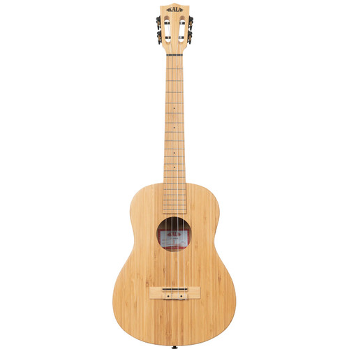 Front view of a Kala Bamboo Baritone Ukulele made from natural solid bamboo, featuring a slotted headstock, satin finish, and minimalist design.